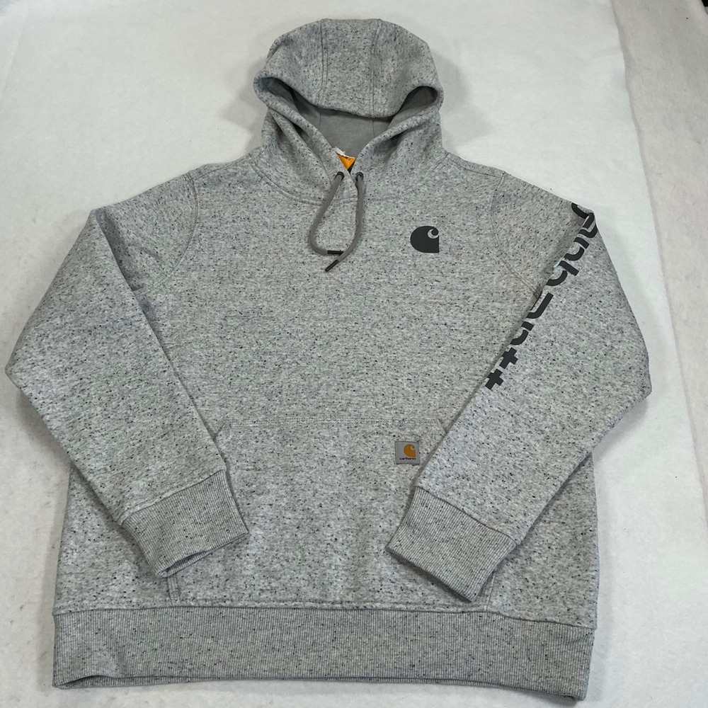 Carhartt Womens Relaxed Fit Midweight Logo Sleeve Hoodie Gray Speckled Large